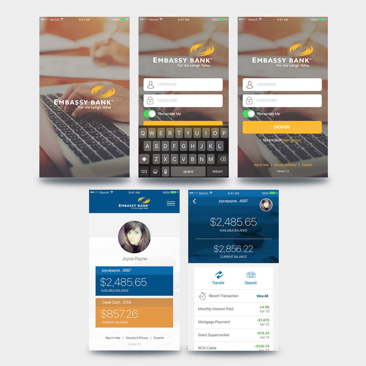Embassy Bank UI Mobile App Design Mock-Up